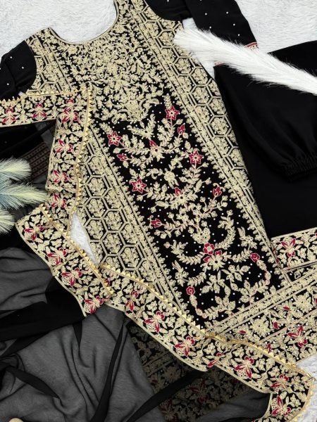 New Stylish Pakistani Salwar Suit with Embroidery and Lace Border Dupatta Ready To Wear Collection