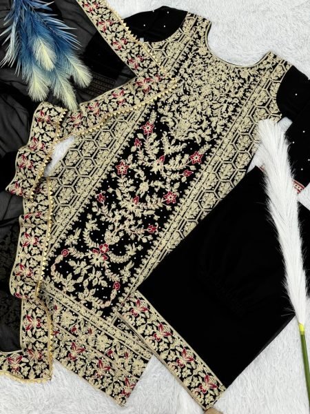 New Stylish Pakistani Salwar Suit with Embroidery and Lace Border Dupatta Ready To Wear Collection