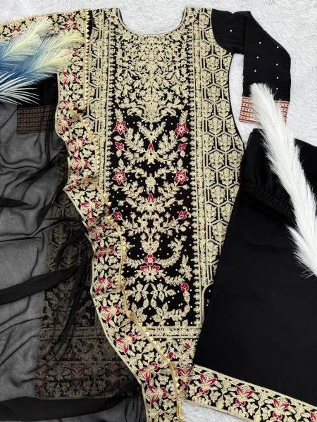 New Stylish Pakistani Salwar Suit with Embroidery and Lace Border Dupatta Ready To Wear Collection