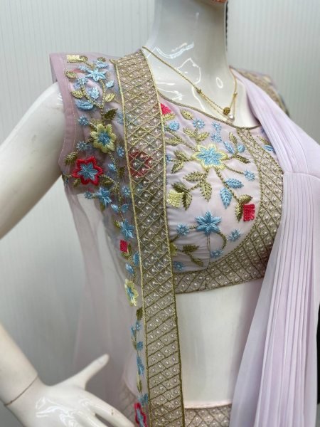 New Three Piece Embroidery Work Western Outfit For Trendy Saree Look Ready To Wear Saree 