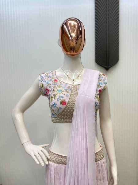 New Three Piece Embroidery Work Western Outfit For Trendy Saree Look Ready To Wear Saree 