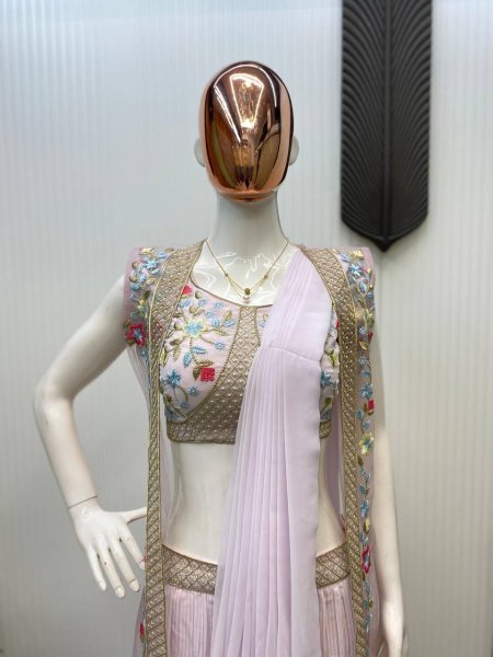 New Three Piece Embroidery Work Western Outfit For Trendy Saree Look Ready To Wear Saree 