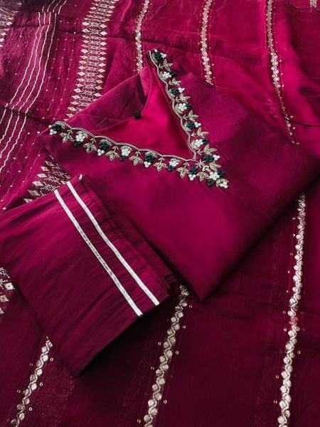 New Tranding V Neck Heavy Silk kurti Pant With Dupatta  3 Piece Kurti Set