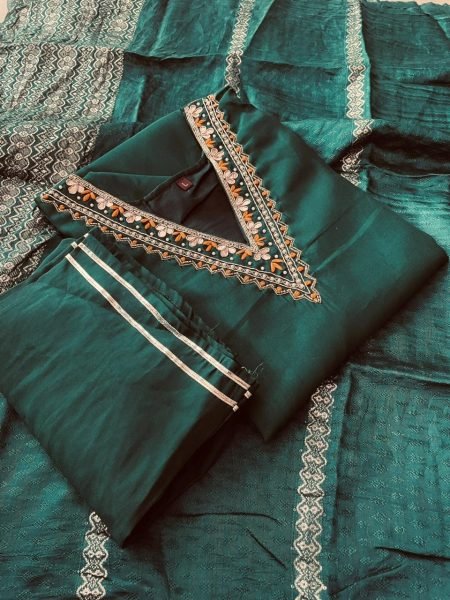 New Tranding V Neck Heavy Silk kurti Pant With Dupatta  3 Piece Kurti Set
