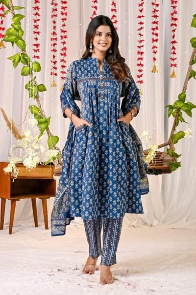 New Trend  Cotton Suit set in Printed Kurti Pant with Dupatta 3 Piece Kurti Set