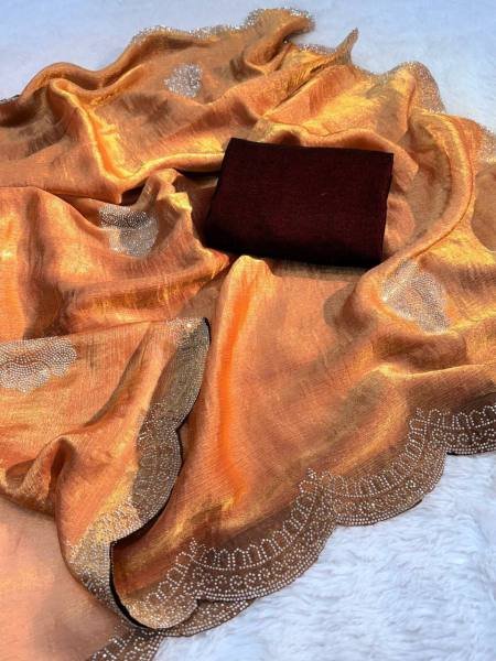 New Two Tone Golden Diamond Suneri Saree with Velvet Blouse For Party   Wedding Wear Designer Wedding Sarees Wholesale