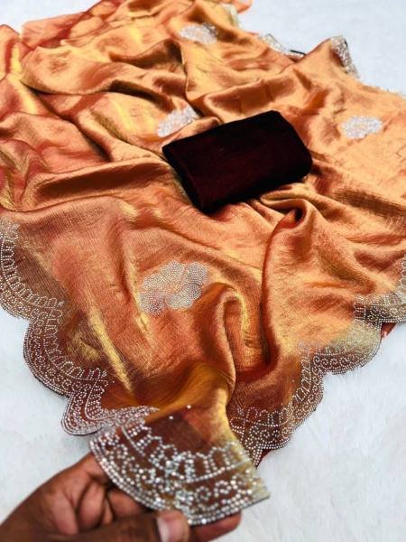 New Two Tone Golden Diamond Suneri Saree with Velvet Blouse For Party   Wedding Wear Designer Wedding Sarees Wholesale