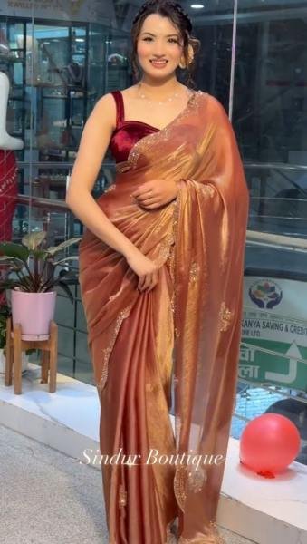 New Two Tone Golden Diamond Suneri Saree with Velvet Blouse For Party   Wedding Wear Designer Wedding Sarees Wholesale