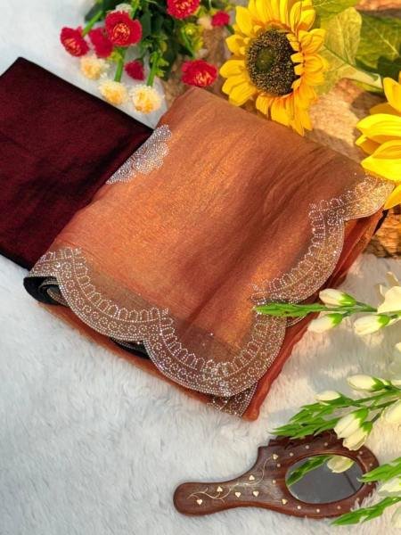 New Two Tone Golden Diamond Suneri Saree with Velvet Blouse For Party   Wedding Wear Designer Wedding Sarees Wholesale