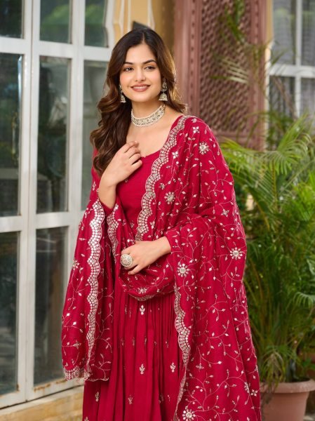 New Vichitra Silk Gown Set With Sequin Work   Dupatta Ready to Wear Best Price  Ready To Wear Collection