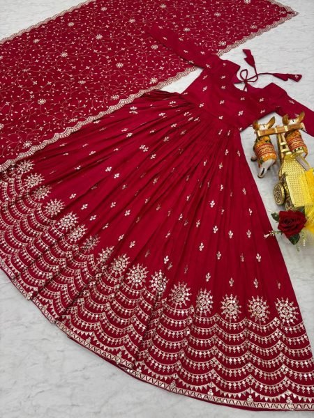 New Vichitra Silk Gown Set With Sequin Work   Dupatta Ready to Wear Best Price  Ready To Wear Collection