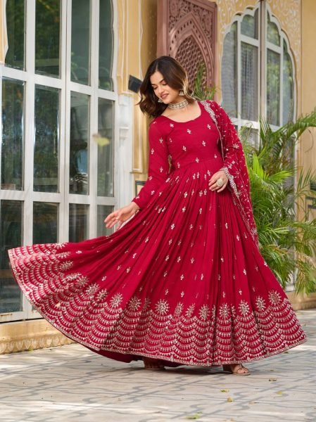 New Vichitra Silk Gown Set With Sequin Work   Dupatta Ready to Wear Best Price  Ready To Wear Collection