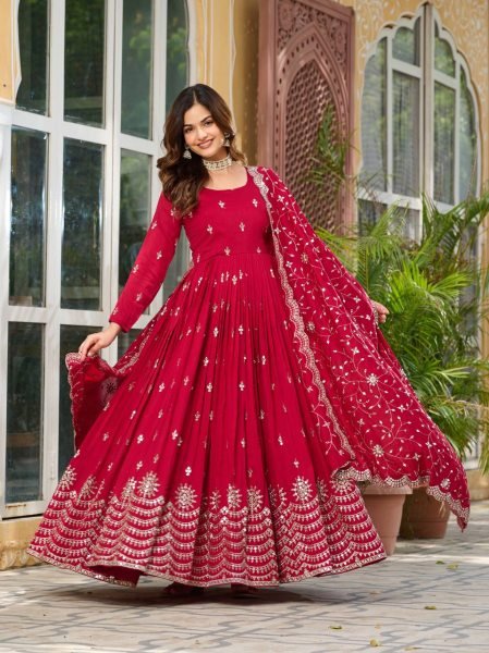 New Vichitra Silk Gown Set With Sequin Work   Dupatta Ready to Wear Best Price  Ready To Wear Collection