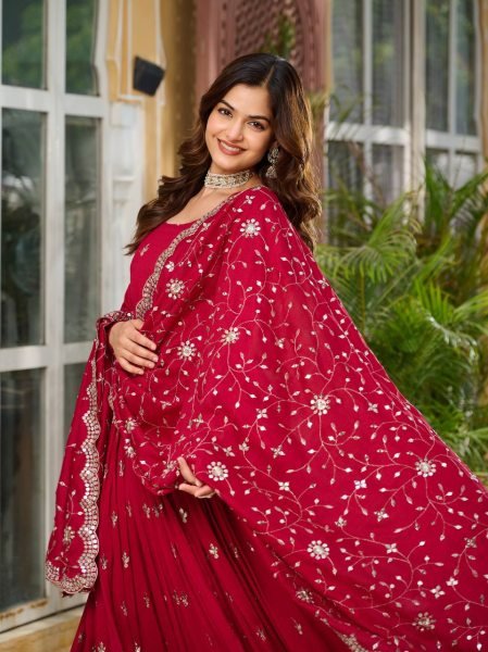 New Vichitra Silk Gown Set With Sequin Work   Dupatta Ready to Wear Best Price  Ready To Wear Collection