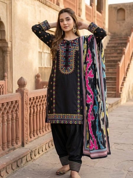 Noor Black Heavy Natural Silk Embroidered Palazzo Set Outfit for Wedding and Festive Celebrations Ready To Wear Suit