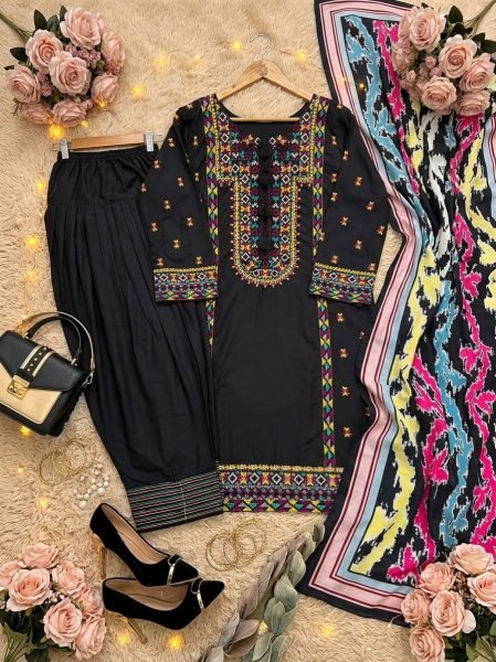Noor Black Heavy Natural Silk Embroidered Palazzo Set Outfit for Wedding and Festive Celebrations Ready To Wear Collection