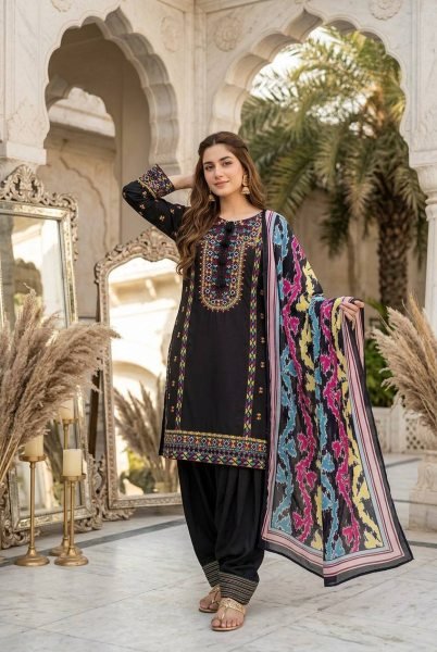 Noor Black Heavy Natural Silk Embroidered Palazzo Set Outfit for Wedding and Festive Celebrations Ready To Wear Collection