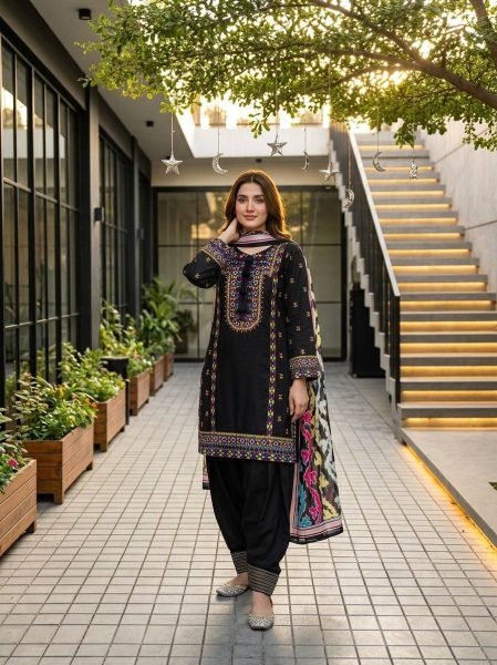 Noor Black Heavy Natural Silk Embroidered Palazzo Set Outfit for Wedding and Festive Celebrations Ready To Wear Collection