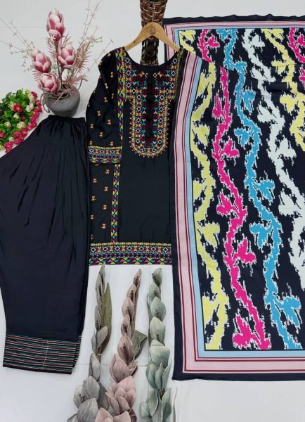 Noor Black Heavy Natural Silk Embroidered Palazzo Set Outfit for Wedding and Festive Celebrations Ready To Wear Collection