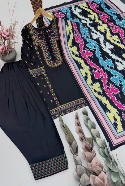 Noor Black Heavy Natural Silk Embroidered Palazzo Set Outfit for Wedding and Festive Celebrations Ready To Wear Collection