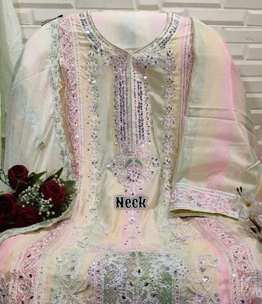 Noor Jahan Chinon Embroidered Suit Set with Santoon Inner and Matching Dupatta Pakistani Suits Wholesale