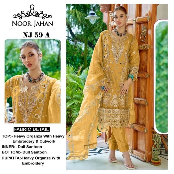 Noor Jahan Organza Embroidered Salwar Suit with Cutwork Semi Stitched Wedding Special Pakistani Suits Wholesale