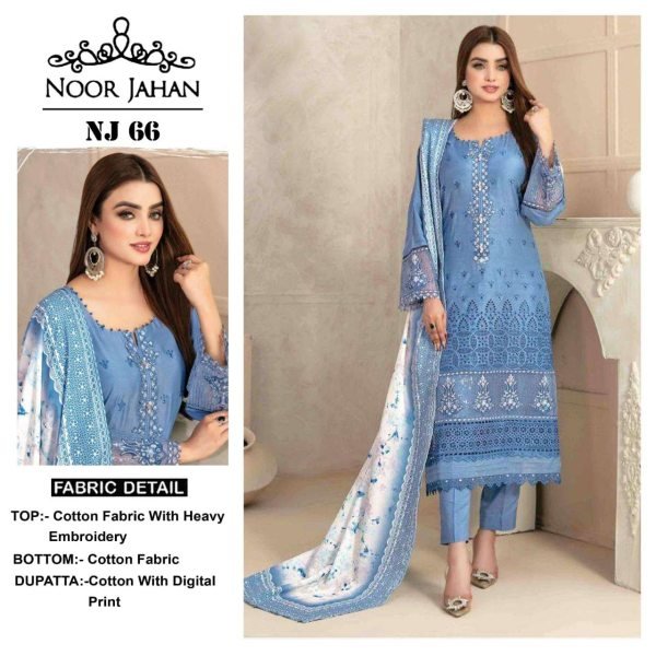 Noor Jahan Style Pakistani Cotton Suit with Embroidery    Digital Dupatta Festive Ready Pakistani Suits Wholesale