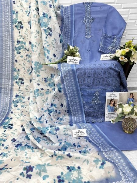 Noor Jahan Style Pakistani Cotton Suit with Embroidery    Digital Dupatta Festive Ready Pakistani Suits Wholesale