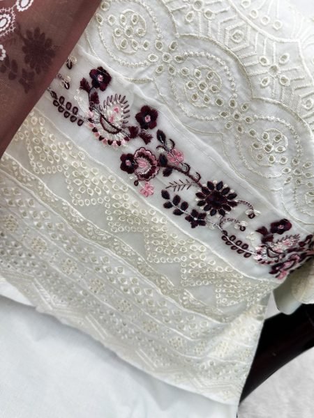Noor Jahan White Pakistani Cotton Suit with Embroidery &  Printed Dupatta Pakistani Suits Wholesale