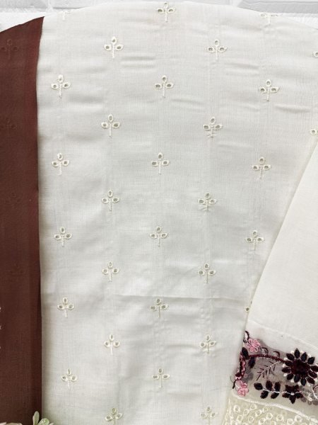 Noor Jahan White Pakistani Cotton Suit with Embroidery &  Printed Dupatta Pakistani Suits Wholesale