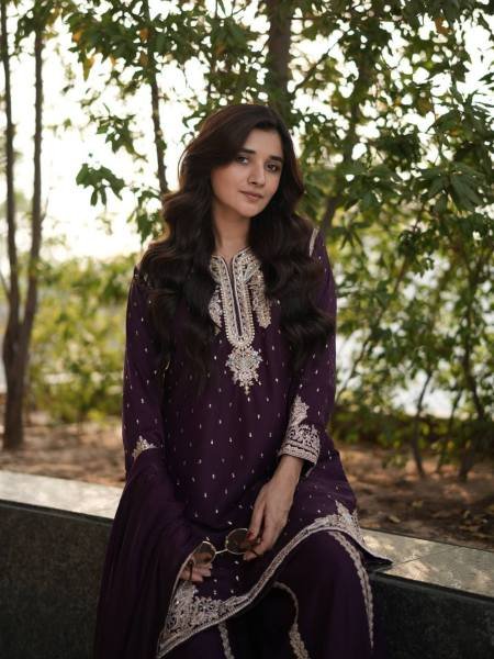 Noorani Wine Faux Georgette Suit Set with Codding & Sequin Work at Manufacturer Rates Ready To Wear Suit