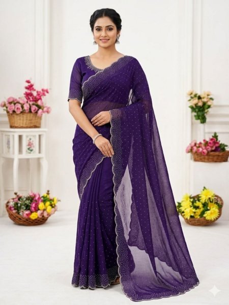 Nythera Royal Purple Space Silk Saree with Elegant Work for Family Functions Designer Wedding Sarees Wholesale