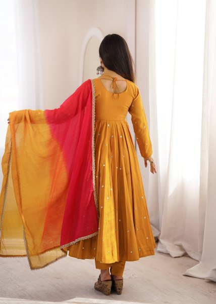 Occasion Wear Embroidered Sequence With Real Mirror Designer Anarkali Three Piece Set Ready To Wear Collection