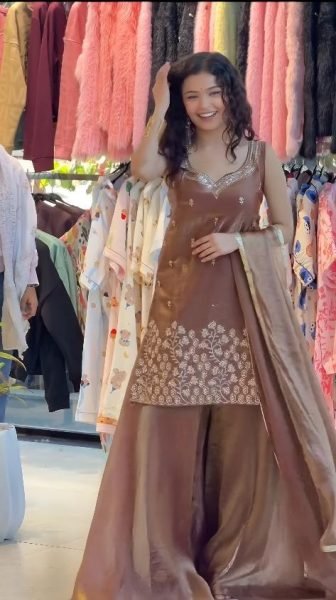 Occasion Wear Rust Orange Fandy Satin Silk Embroidered Top Pant Set with Lace Dupatta Ready To Wear Collection