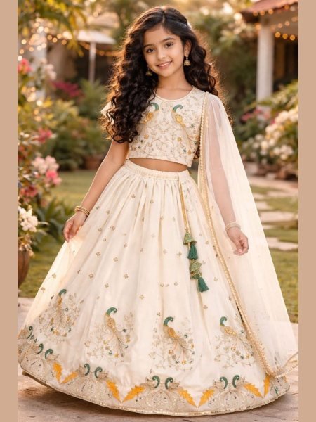 Off White Boutique Style Kids Lehenga for Special Occasions Kurtis