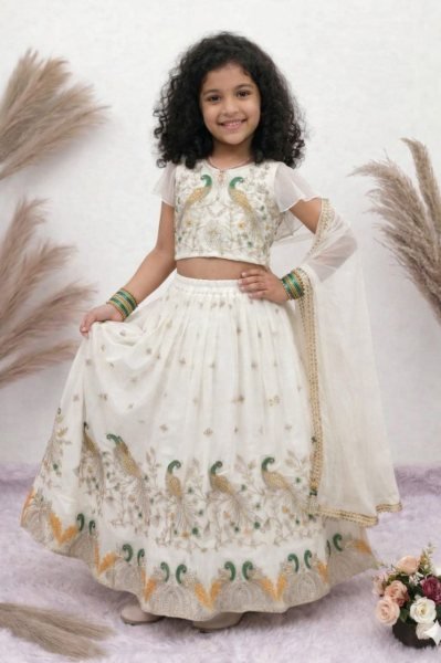 Off White Boutique Style Kids Lehenga for Special Occasions Girls Wear