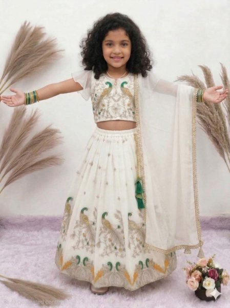 Off White Boutique Style Kids Lehenga for Special Occasions Girls Wear