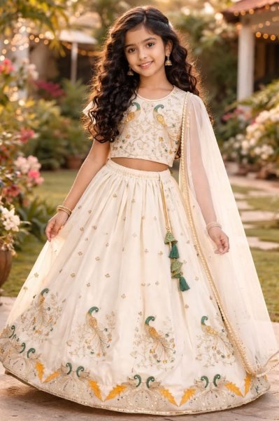 Off White Boutique Style Kids Lehenga for Special Occasions Girls Wear