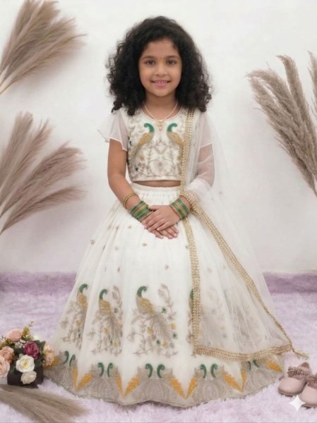 Off White Boutique Style Kids Lehenga for Special Occasions Girls Wear