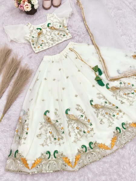 Off White Boutique Style Kids Lehenga for Special Occasions Girls Wear