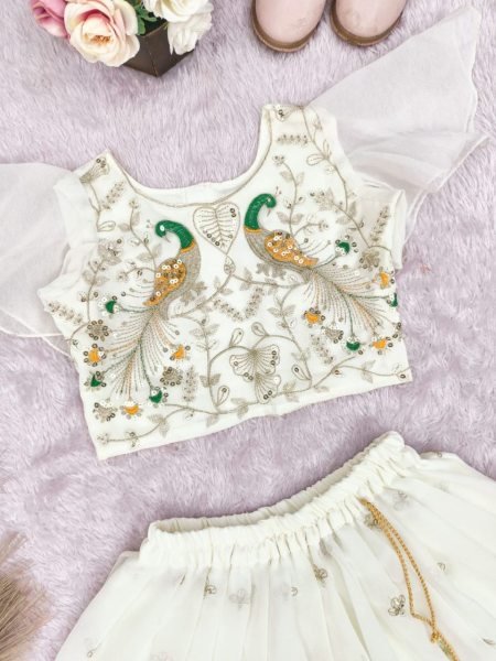 Off White Boutique Style Kids Lehenga for Special Occasions Girls Wear