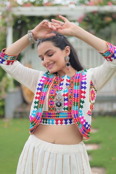 Off White Embroidered Lehenga Choli Elegant Navratri Collection 2025 Navratri Lehnega Choli