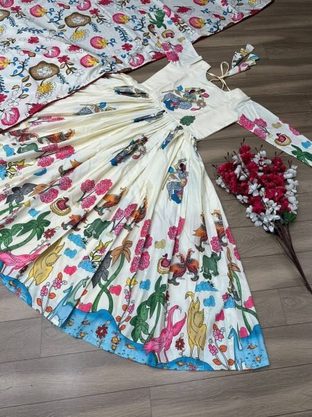 Off White Kalamkari Silk Gown With Dupatta Ready To Wear Collection