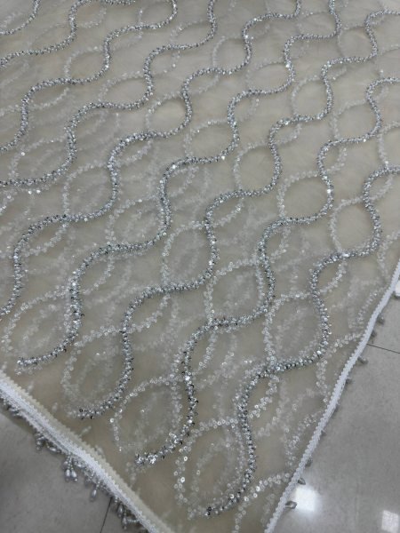 Off White Net Saree with Beads Sequins and Pearl Embroidery for Wedding Wear Net Sarees Wholesale