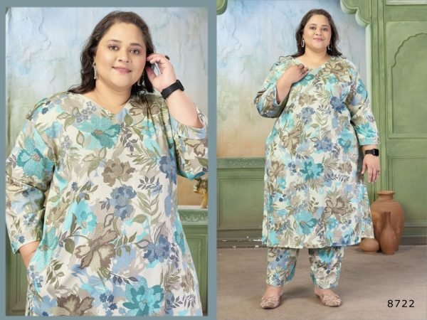 Off White Plus Size Riyon Slub Co Ord Set for Women Daily Wear Plus Size Kurti / Gown