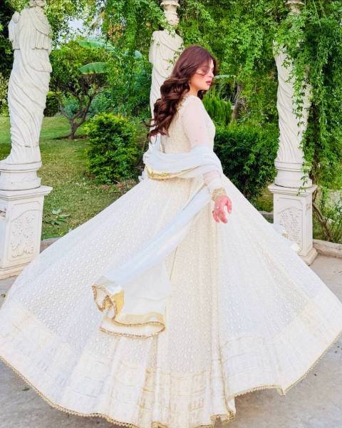 Off White Sequin & Mirror Embroidery Work Georgette Long Gown with Dupatta for Receptions & Parties Ready To Wear Collection