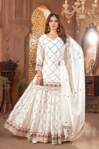 Off White Sharara Suit in Chinon Silk with Sequins Reception Ready Look Ready To Wear Collection