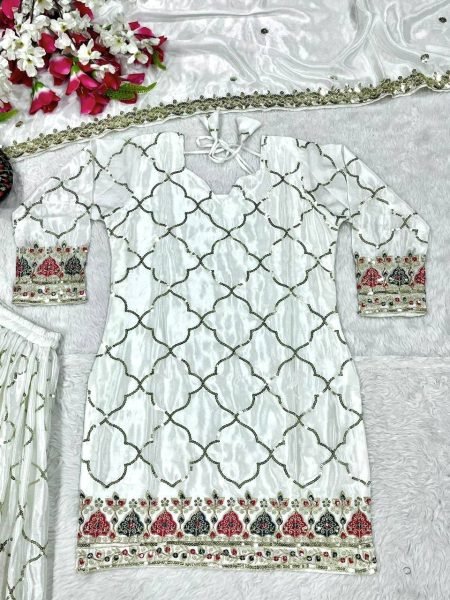 Off White Sharara Suit in Chinon Silk with Sequins Reception Ready Look Ready To Wear Collection