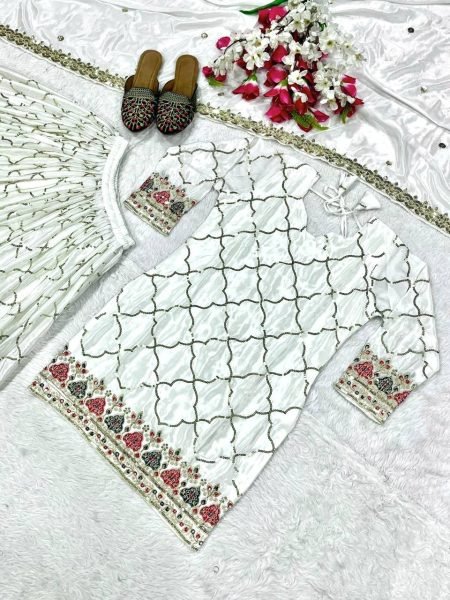 Off White Sharara Suit in Chinon Silk with Sequins Reception Ready Look Ready To Wear Collection
