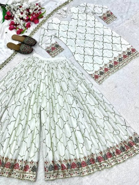Off White Sharara Suit in Chinon Silk with Sequins Reception Ready Look Ready To Wear Collection